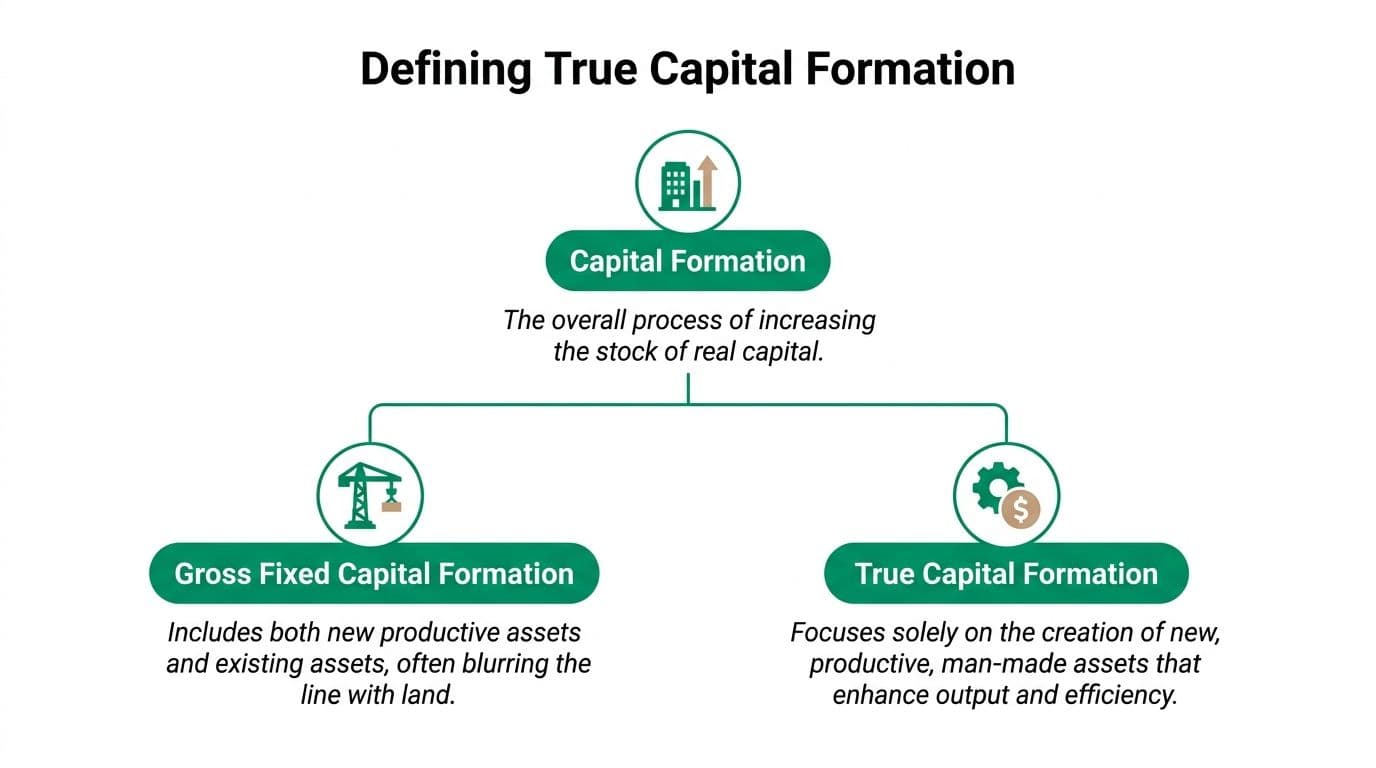 A diagram comparing Gross Fixed Capital Formation and True Capital Formation as methods of measuring real capital.