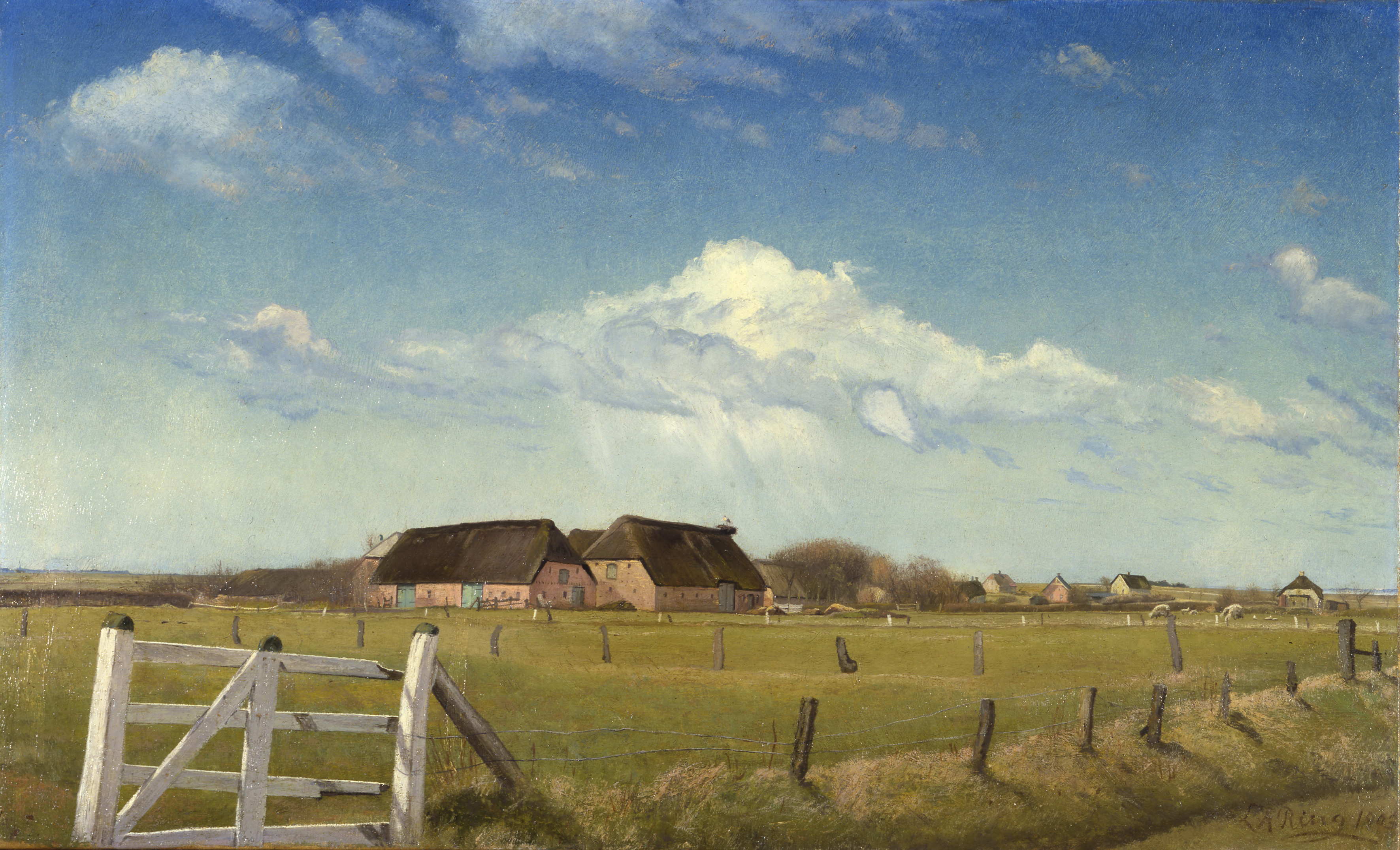 “Fenced-in Pastures by a Farm with a Stork’s Nest on the Roof”, by Laurits Andersen Ring, 1903